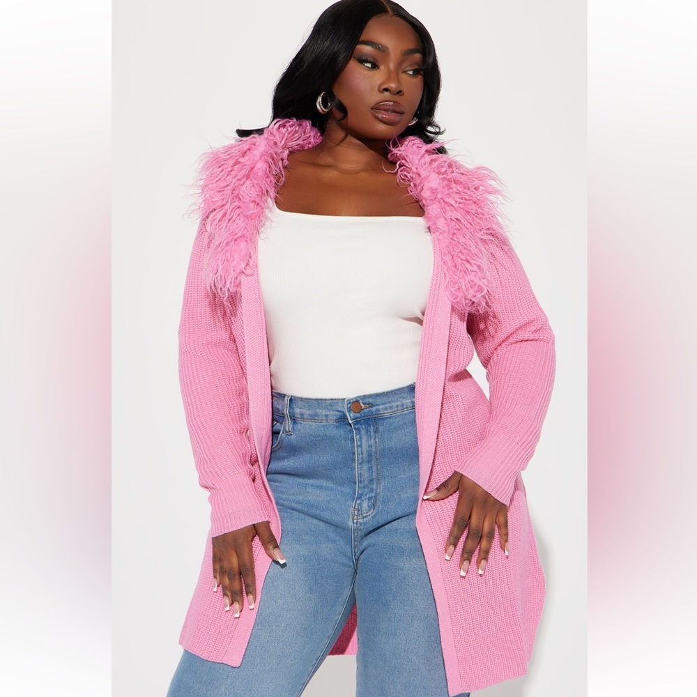 Fashion Nova pink fuzzy sweater cardigan 2x